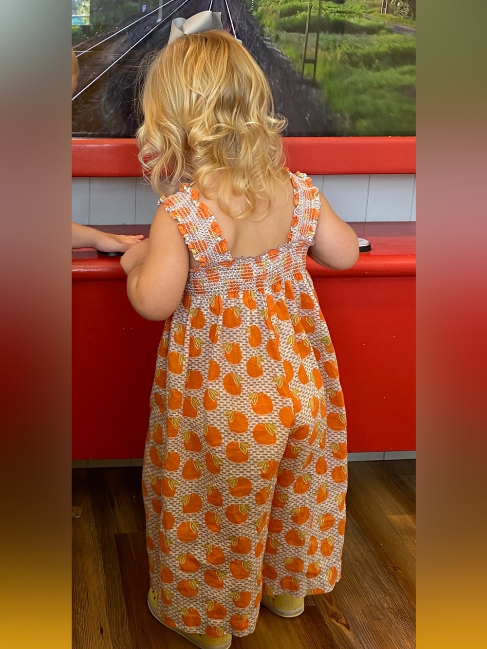 🍊 Pink Chicken 2Y Orange Print Jumpsuit